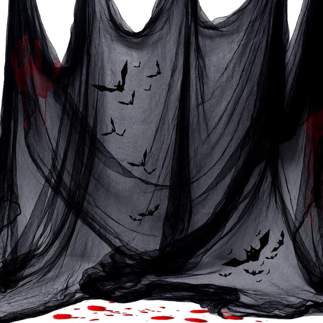 cygjing Halloween Dekoration Schwarze Gaze,500 x 215 cm Gruseliger Schwarz Stoff Gruseliges Käsetuch Halloween Dekorationen,für die Türen Hallen,Duschvorhänge,Veranden,Decks,Fenster,Tore,Deko Prop