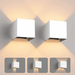 vatato 2 Stück LED Wandleuchte 12W, Innen/Aussen Aluminium Wandlampe Einstellbarer Lichtstrahl, 3000K Warmweiß Außenwandleuchte IP54 für Wohnzimmer Schlafzimmer Garten (Weiß)