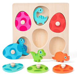 Holzpuzzle ab 1 Jahr | Baby Montessori Holzspielzeug Dino Eier für 12-36 Monate Mädchen und Jungen | Kinder Greifpuzzle Motorikspielzeug Sortierspiel Geburztag Weihnacht Ostern Geschenk (Dino & Eier) dino puzzle