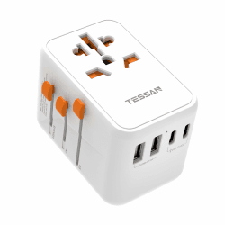 TESSAN 100W GaN Reiseadapter Weltweit USB C, Schnellladung USB C Adapter, Stromadapter mit 3 USB C und 2 USB A, Reisestecker für USA UK Italien Thailand Kanada Japan Australien, Steckdosenadapter 2 USB A und 2 USB C und 1 100W USB C
