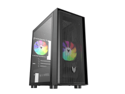 Oversteel - Aeris Gaming PC Gehäuse kompatibel mit Micro ATX und ITX Boards, 2 120mm RGB Lüfter, Mesh Front, 2 Staubfilter, gehärtetes Seitenglas, USB 3.0, Schwarz AERIS Schwarz