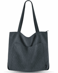 Prite Handtasche Damen Tote Bag Shopper Groß Umhängetasche Cord Beuteltasche Stofftasche für College Schule Arbeit Reisen Einkaufen (Grau)