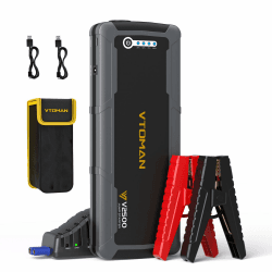 VTOMAN V2500 2500A Starthilfe Powerbank - 12V Auto Starter Powerbank Mit Starthilfekabel, Tragbare Autobatterie Booster Power Bank, LED Taschenlampe, Geeignet für 8L Benzin und 6L Dieselmotoren V2500-Black