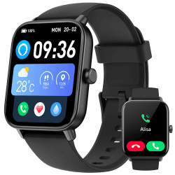 Smartwatch Herren mit Telefonfunktion, Alexa eingebaute, 1.8'' Fitnessuhr Damen mit Herzfrequenz, SpO2, Schlaf, Stress Monitor, 100+ Sportmodi, IP68 Wasserdicht Schrittzähler Uhr Damen für Android iOS 1.8" Schwarz