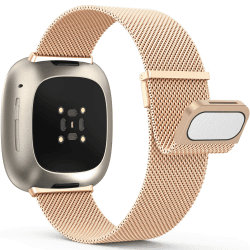 Yoohoo Armband Kompatibel mit Fitbit Versa 3 Armband/Fitbit Versa 4 Armband/Fitbit Sense Armband/Fitbit Sense 2 Armband,Edelstahl Metall Magnet Ersatzarmband für Damen Herren RoséGold