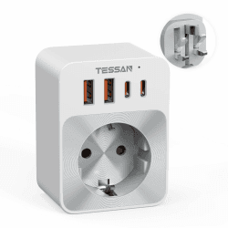 TESSAN Adapter England Deutschland Stecker, 5 in 1 Reiseadapter Typ G mit 2 USB C und 2 USB A, Kleines klappbares Design, 3250W Steckdosenadapter England, 20W USB C Schnellladung, UK Adapter auf EU EU to UK-2 USB C e 2 USB A