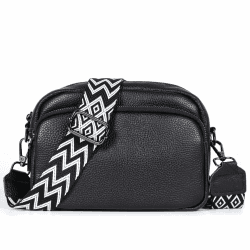 TAN.TOMI Umhängetasche Damen, Echtes Leder Klein Crossbody Bag Damen Handytasche zum Umhängen, Moderne Handtasche Taschen mit Breitem Schultergurt, Tasche Damen Tägliches Arbeiten, Einkaufen, Reisen. Schwarz