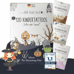 lila liebt dich® 120 hautfreundliche Halloween Kinder Tattoos I Kindertattoos MADE IN GERMANY I Tattoo Kinder