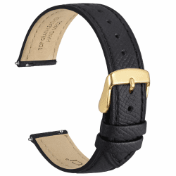 WOCCI Grace Uhrenarmband, Top Grain Leder, Schnellverschluss, Ersatzbänder, Edelstahlschnalle, Bandbreite 12mm 14mm 16mm 18mm 20mm Schwarz (Goldener Schnalle) 18mm