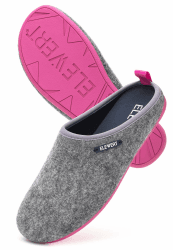 ELEWERT® Unisex Filzpantoffeln I Hausschuhe Damen & Herren I Recycelte Slipper I Herausnehmbares Fußbett I Natürliche Gummisohle I Rutschfeste Pantoletten I Made in Spanien I EU 37-47 39 EU Grau Pink