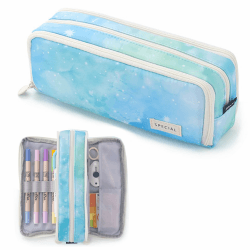 X SIM FITNESSX Federmäppchen Federtaschen Teenager Mädchen Mäppchen Etui Stifte 3 Fach, Große Kapazität Pencil Case für Schule & Büro Blau-sternenhimmel