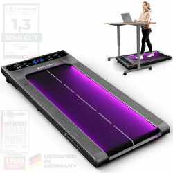 sWalk Walking Pad Laufband mit LED - Deutsche Qualitätsmarke - 1-6 km/h Geschwindigkeit mit interaktivem LCD-Display & App kompatibel - Flexibles Under Desk Schreibtisch Treadmill für Zuhause & Büro Holzgrau