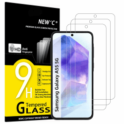 NEW'C 3 Stück, Panzer Schutz Glas für Samsung Galaxy A55 5G, Frei von Kratzern, 9H Härte, HD Displayschutzfolie, 0.33mm Ultra-klar, Ultrabeständig A55 6,6 Zoll Transparent