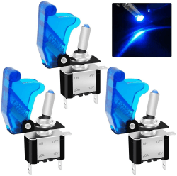 Taiss/3 Stück Kippschalter 12V DC 20A Blau LED Wippschalter beleuchtet 3 Pin EIN/AUS SPST mit blauer wasserdichter Sicherheitsabdeckung ASW-07D-BU+MZ