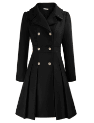 GRACE KARIN Damen Mantel Wintercoat Revers Zweireihiger Mantel Knielang Trenchcoat Winter Lang A-Linie Jacke Outwear L Schwarz-knopf