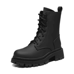 DREAM PAIRS Damenstiefel Schnürstiefel Silhouette Bequemer Reißverschluss Warmes Futter Lug Sohle Innenreißverschluss 40 EU Schwarz Seidenpu