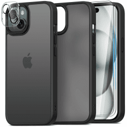 Mootobo für iPhone 15 hülle, 4-in-1-Handyhülle mit 2 x Displayschutzfolie und 1 x Kameraschutzfolie, iPhone 15 Schutzhülle die Matte Rückseite ist resistent gegen Fingerabdrücke, 6,1 Zoll - schwarz iPhone 15(6.1 inch) Eisenhaltig Schwarz