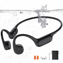Kopfhörer Schwimmen, Knochenschall Kopfhörer Bluetooth 5.4, IPX8 Wasserdicht kopfhörer,32G-Speicher Sport Kopfhörer , Unterwasser-Kopfhörer mit MP3-Player,Open Ear Kopfhörer für Schwimmen Laufen Schwarz-X20