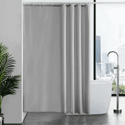 Furlinic Duschvorhang 180x200 Anti-schimmel Wasserdicht und Waschbar, Badvorhang in Badezimmer für Badewanne und Dusche, Textile aus Stoff Grau mit 12 Duschvorhangringe. 200.00 x 180.00 cms Grau