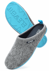 ELEWERT® Unisex Filzpantoffeln I Hausschuhe Damen & Herren I Recycelte Slipper I Herausnehmbares Fußbett I Natürliche Gummisohle I Rutschfeste Pantoletten I Made in Spanien I EU 37-47 46 EU Grau Blau