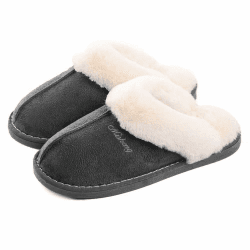Misolin Damen Herren Hausschuhe Winter Warme Faux Pelz Slippers Weiche Flache Plüsch Pantoffeln Rutschfeste Outdoor/Indoor - mit super Qualität 38.5/40 EU Grau