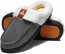 Mishansha Herren Damen Warme Hausschuhe Winter Memory Foam Plüsch Pantoffeln Rutschfest Slippers,Gr.36-48 38 EU Schiefergrau