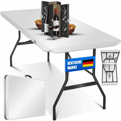 KESSER® Buffettisch Tisch klappbar Kunststoff 183x76 cm Campingtisch Partytisch Klapptisch Gartentisch für Garten, Terrasse und Balkon zusammenklappbar 6 Personen inkl. Tragegriff, Weiß