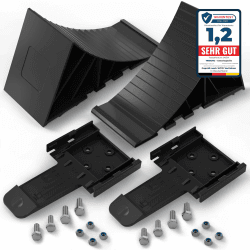 TRIBURG Unterlegkeile inkl. Halter [2er Set] und Montagematerial - Bremskeile für Anhänger und Wohnwagen,Wohnmobil - Anhänger Unterlegkeile bis 1600kg Achslast Keile inkl. 8x Sicherheitsschrauben