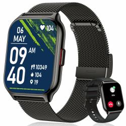 ZOSKVEE Smartwatch für Damen Herren, Fitnesstracker 2 Zoll Touch-Farbdisplay mit Telefonfunktion, Armbanduhr Blutdruckmessung Herzfrequenz Schlafmonitor SpO2, Sportuhr IPx7 Wasserdicht Schrittzähler Milan schwarz+Silikon schwarz
