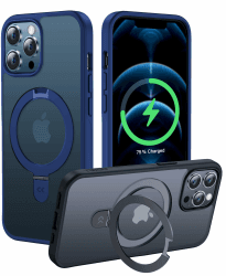 CASEKOO 2024 Neu Magic Stand für iPhone 12 Pro Max Hülle für MagSafe [Militärschutz] [Unsichtbarer Ständer] Stoßfeste Kratzfeste Schutzhülle Dünne Griffige Handyhülle Matte Case - Blau für iPhone 12 Pro Max 6,7'' Blau