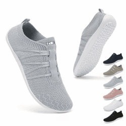 Geweo Barfußschuhe Damen Herren Laufschuhe Turnschuhe Bequeme Slip On Sneaker Leichte Atmungsaktiv Fitnessschuhe Straßenlaufschuhe Weich rutschfest 41 EU Grau