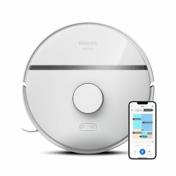 Philips Homerun Serie 3000 Saugroboter mit Wischfunktion, ultrastarke Saugleistung (4.000 Pa), Lasernavigation, 200 Min. Laufzeit, Staubsauger Roboter für Teppiche & Tierhaare, App, Weiß, XU3000/02 3000s ohne Absaugstation