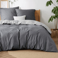 BEDSURE Bettwäsche 155x220 Baumwolle Anthrazit Grau - Bettwäsche-Sets 155 x 220 cm Wendebettwäsche 3teilig mit 2 Kissenbezüge 80x80 cm, Oeko-TEX Zweifarbiger Bettbezug mit Reißverschluss 155 x 220 cm Anthrazit Grau