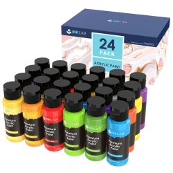 INK LAB Acrylfarbe Set 24 Farben Waschfeste Acryl Farben Künstlerfarbe Malfarben Ungiftig Ideal für Kinder Künstler Anfänger Leinwand Papier Stein Holz, Reiche Pigmente Normal 60 ml (24er Pack)