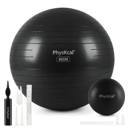 PhysKcal Gymnastikball und 23 cm Pilatesball Set, Anti Burst Gymnastikball, Anti-Rutsch-Sitzball, Balanceball, Yogaball für Zuhause, Fitnessstudio und Büro M (58-65cm) Kohlenschwarz