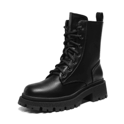 DREAM PAIRS Damenstiefel Schnürstiefel Silhouette Bequemer Reißverschluss Warmes Futter Lug Sohle Innenreißverschluss 38 EU Schwarz Pu