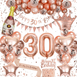 30 Geburtstag Frauen, Luftballon 30. Geburtstag Rosegold, Deko 30. Geburtstag Frauen Geburtstagsdeko 30 mit Happy Birthday Banner Rosegold Ballons 30.Geburtstag Schärpe 30 Geburtstag Deko Frauen