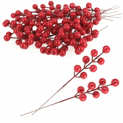 com-four® 25x Deko-Zweig - dekorative kleine Äste mit Beeren - Dekozweige als Tischdekoration - Bastelzubehör für DIY-Arbeiten (25 Stück - wenige rote Beeren)