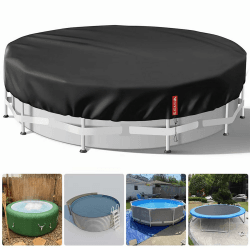 VniYors Poolabdeckung Rund 366, Pool Abdeckplane, Uv-Schutz Pool Abdeckplane mit Kordelzug und BodennäGeln für StabilitäT und Einfache Installation（3.7M Schwarz ） 366CM