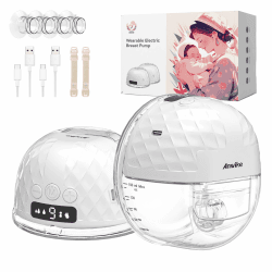 Krankenhausqualität Milchpumpe Elektrisch Doppelt, 338mmHg Starke Saugleistung Elektrische Milchpumpe Handsfree, 9 Stufen 4 Modi mit LED-Display, Schmerzfreie Milchpumpe Tragbar, 21/24mm Flansch Weiß-2 Pcs