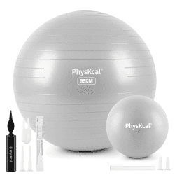 PhysKcal Gymnastikball und 23 cm Pilatesball Set, Anti Burst Gymnastikball, Anti-Rutsch-Sitzball, Balanceball, Yogaball für Zuhause, Fitnessstudio und Büro S (48-55cm) Ruhiges Grau