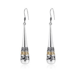 MetJakt Damen Ohrringe 925 Sterling Silber Hängend mit Perlen Vintage Antik Stil Tropfen Perlmutt Naturstein Perlen Lang Earrings für Frauen