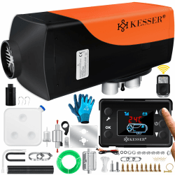 KESSER® Standheizung 8KW für Diesel | Dieselheizung mit LCD-Display und Fernbedienung | Lufterhitzer mit Schalldämpfer für Auto PKW LKW Wohnmobil | Heizung & Timer sowie Thermostat | 12V/24V Orange 8KW Schwarz / Orange