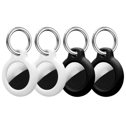 SPGUARD Air Tag Hülle Kompatibel mit Apple Airtags Anhänger Schlüsselanhänger Hartplastik PC Airtag Anhänger Stark und Robust Airtags Zubehör 4 Stück (Schwarz/Weiß) Schwarz/Schwarz/Weiß/Weiß