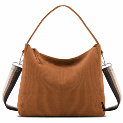 Prite Tote Bag Handtasche Damen Umhängetasche Cord Shopper Tasche mit Reißverschluss und Gurt für Arbeit Uni Schule Reise (Braun) Stil B-braun