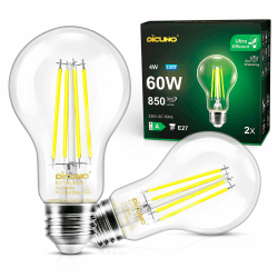 DiCUNO Edison LED Lampe E27, Classic ultraeffiziente Birne, A Label, 4W, Ersatz für 60W Glühbirne, Neutralweiß 4000K, 850lm, 360°, klar, Energieeffizienzklasse A, A60 LED Leuchtmittel, 2er Pack 60W-2P Neutralweiß 4000k