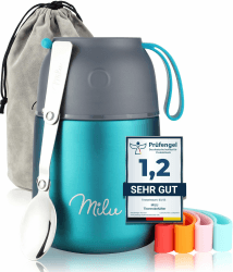 Milu® Thermobehälter 450, 650ml, 800ml | Edelstahl Warmhaltebehälter | Essensbehälter | Speisegefäß Babynahrung | Essen warmhalten Behälter | Thermo Lunchbox | Müsli to go | Grün, 450ml Grün 450ml