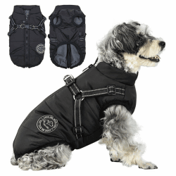 Savlot Hundejacke Winterweste Jacken Hundemantel Hundepullover Haustier Skifahren Kostüm Ärmellose Baumwolle Gepolsterte Weste Mit Brustgurt Gurt - Schwarz, 5XL 5XL Schwarz