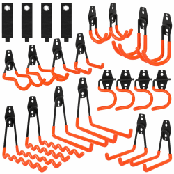 AojSup 22 Stück Garage Haken | Wandhaken für Garage, Wandhaken Garage Platzsparende, Schwerlast Aufbewahrung Doppelhaken, Gerätehalter für Werkzeuge, Fahrräder, Sportausrüstung (Orange) 22 Stück - Orange