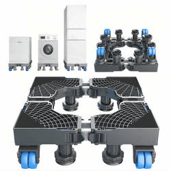 Zuquik Waschmaschinen Untergestell, Doppelrohrdesign mit 8 Füßen+4 Räder, Erhöhung für Waschmaschine, Kühlschrank und Trockner, Anti-Rutsch, Schockabsorbierend, für Haushaltsgeräte Silberfarben-1